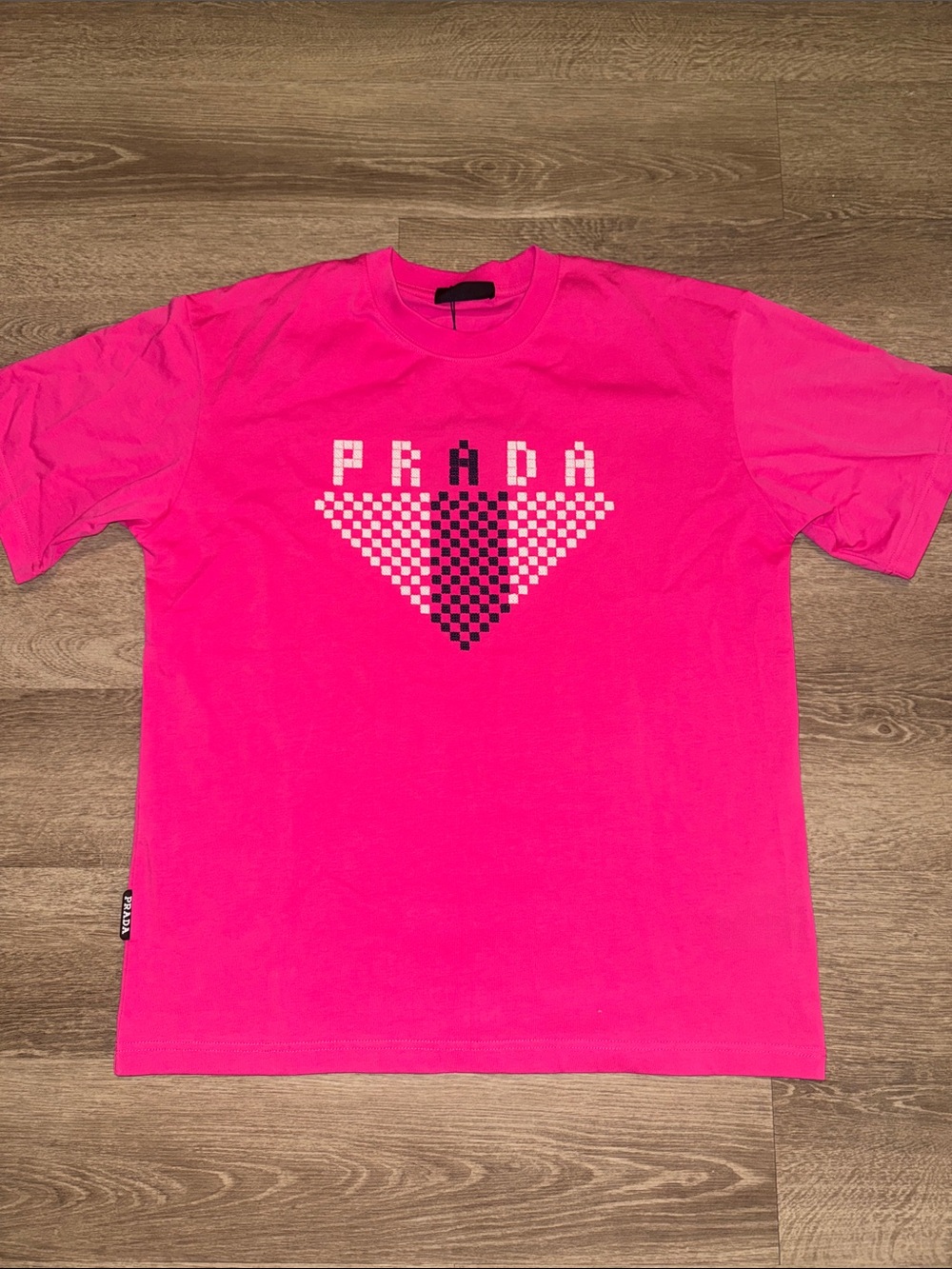 Prada Hot Pink Pixel Logo Short Sleeve Tee